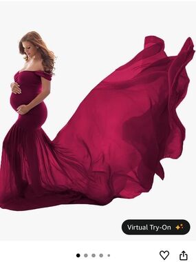Off-Shoulder Maternity Gown in Deep Wine